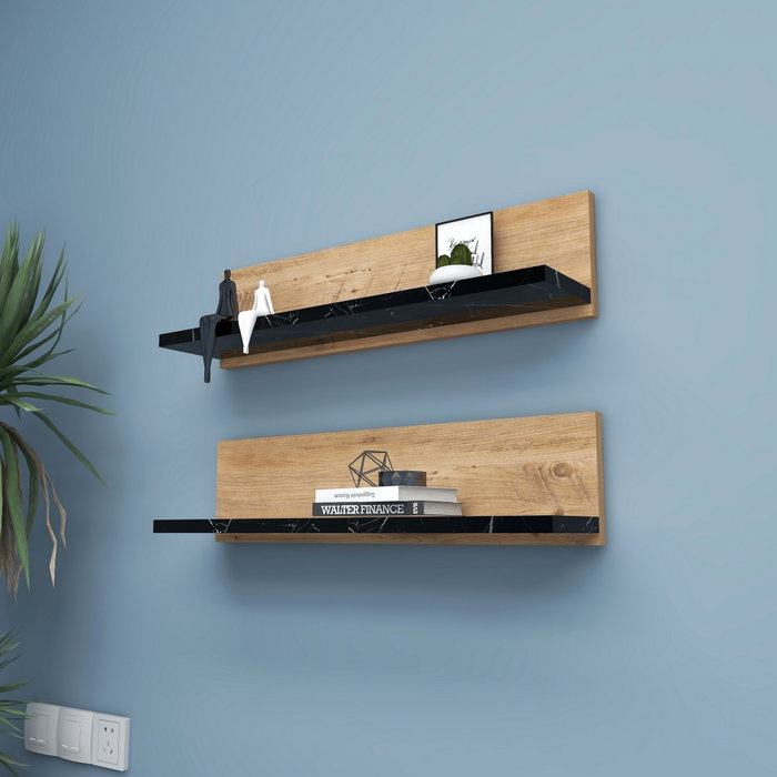 Hanah Home Estante Flotante de Pared - Pino Atlántico y Negro